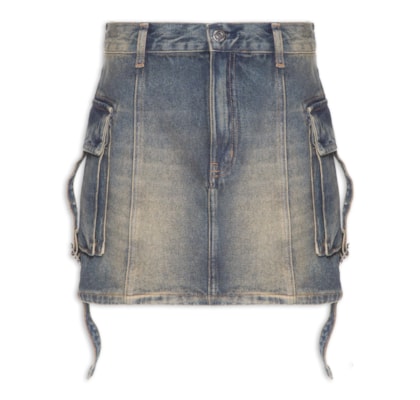 Saia Jeans Curta Com Bolso Cargo - Azul