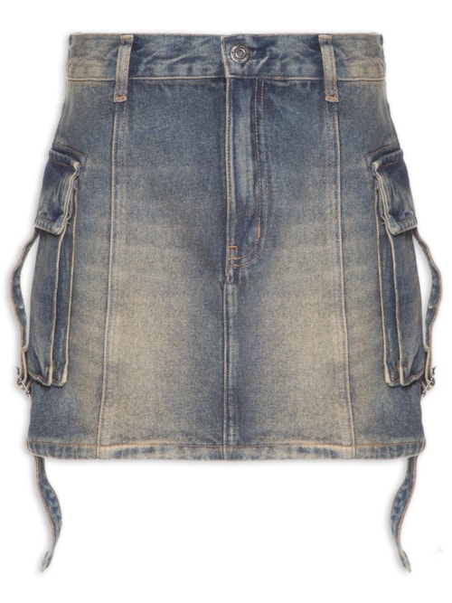 Saia Jeans Curta Com Bolso Cargo - Azul