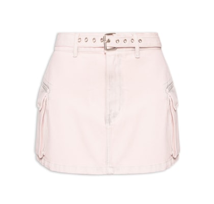 Saia Jeans Curta Com Cinto - Rosa