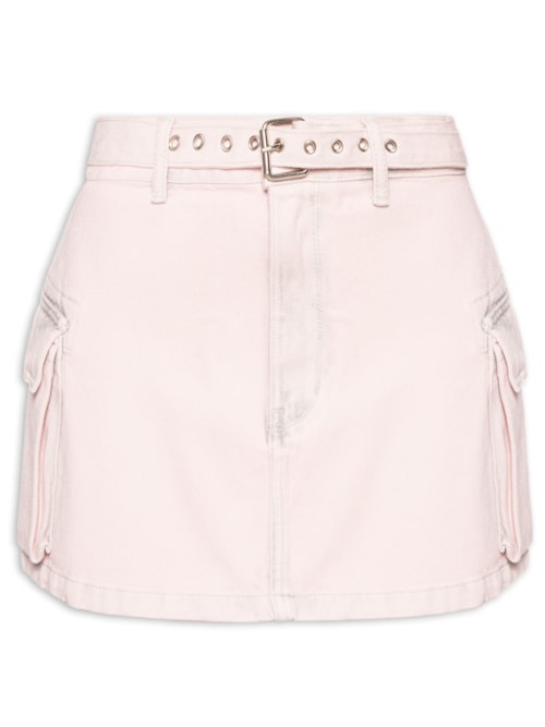 Saia Jeans Curta Com Cinto - Rosa