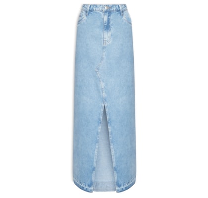 Saia Jeans Longa Com Fenda Frontal - Azul