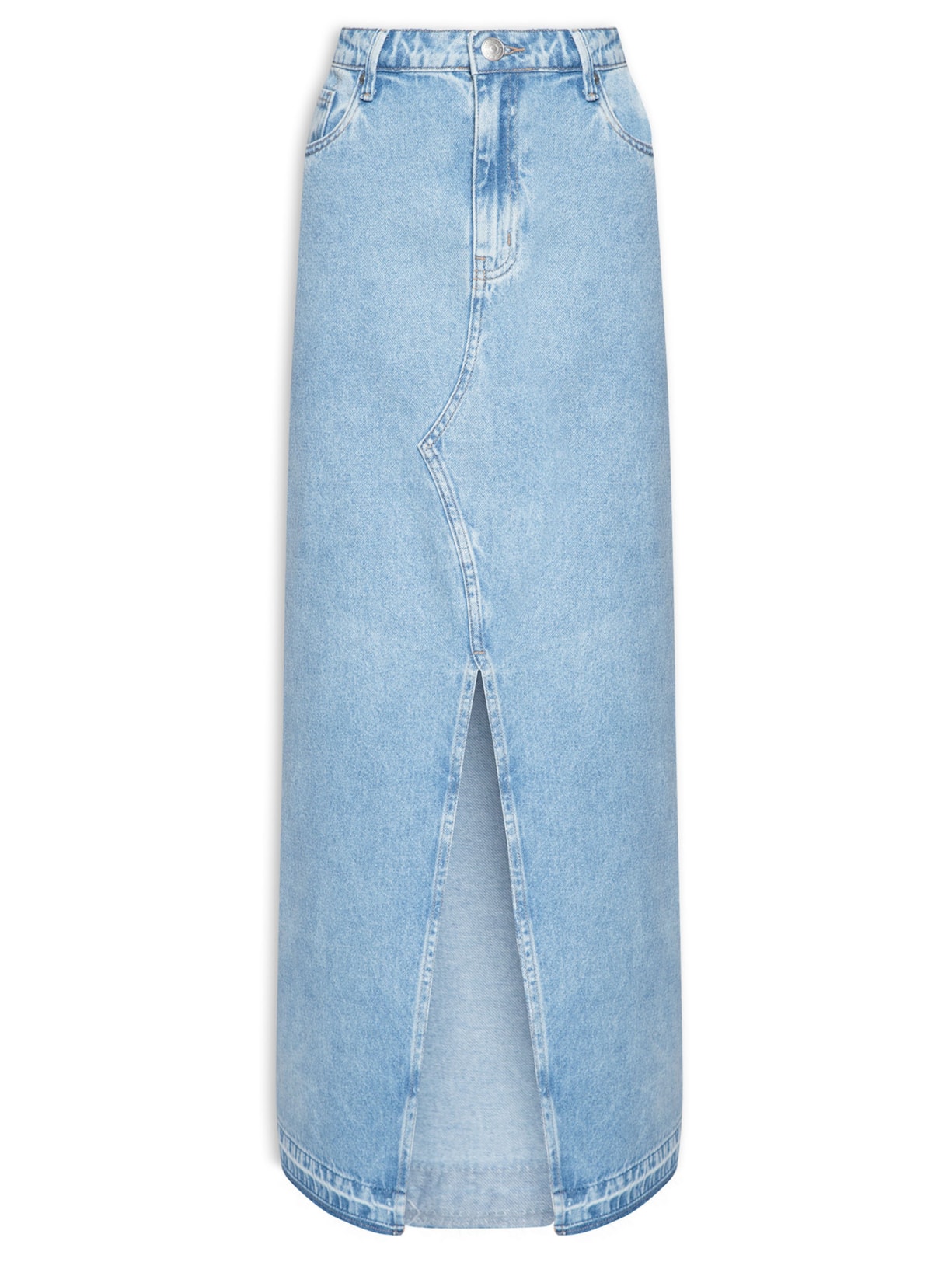 Saia Jeans Longa Com Fenda Frontal - Azul