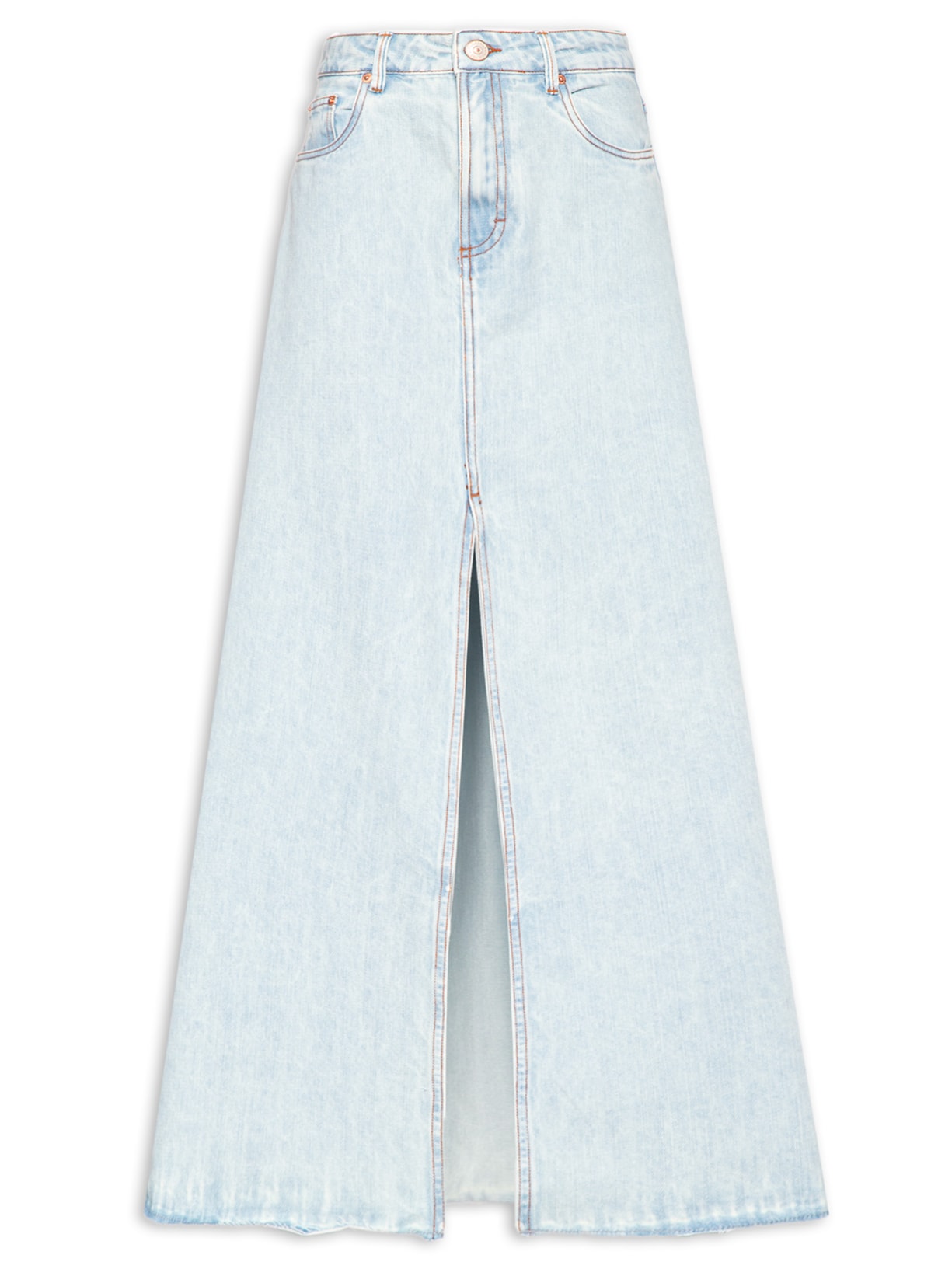 Saia Jeans Longa Fenda Frontal - Azul