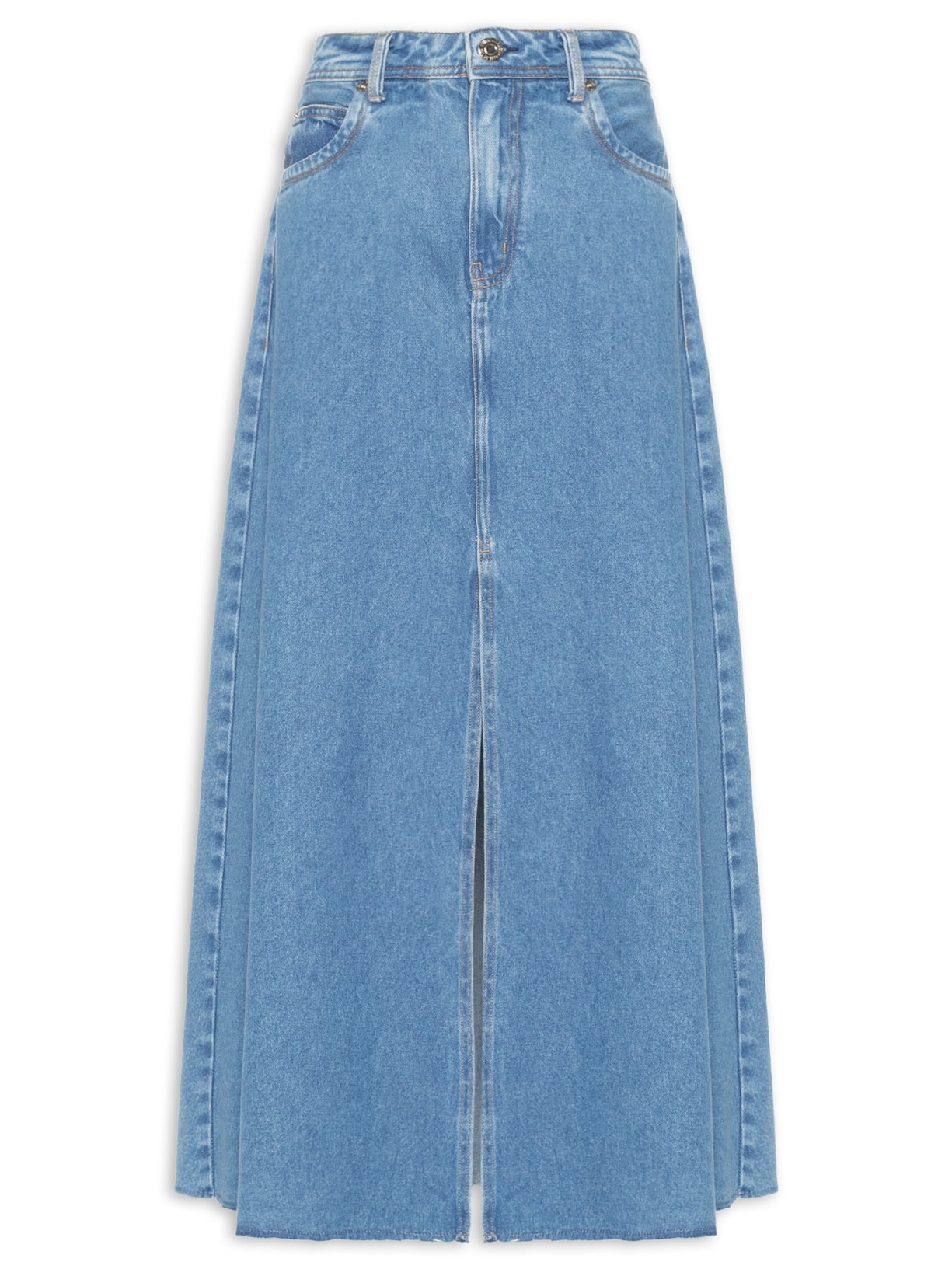 Saia Jeans Longa Fenda Frontal - Azul