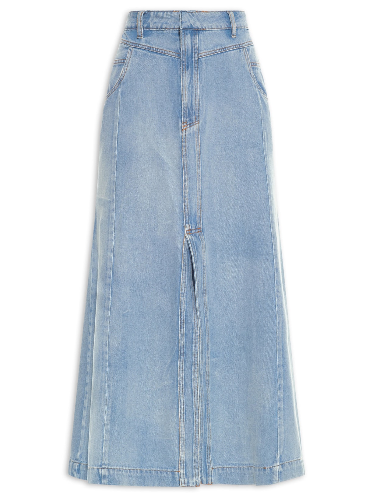 Saia Jeans Longa Recortes - Azul