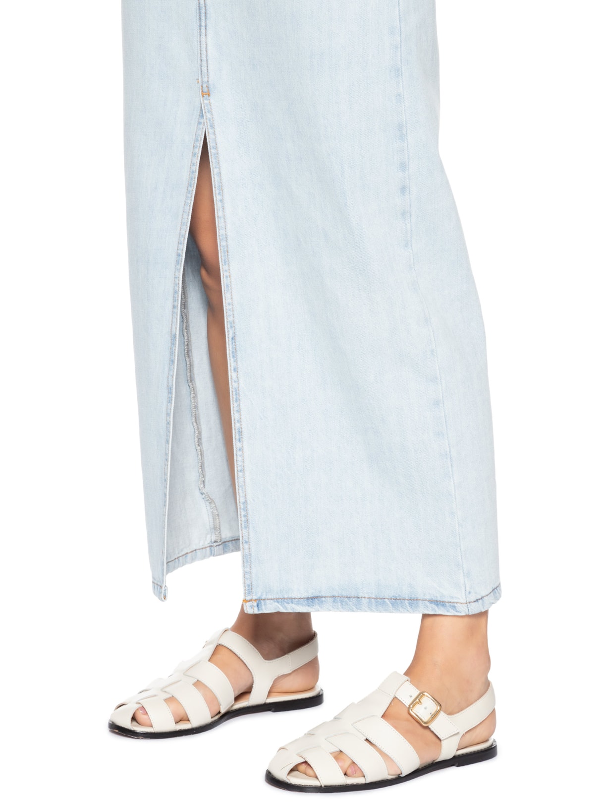 Saia Jeans Midi Com Fenda Azul Basiq