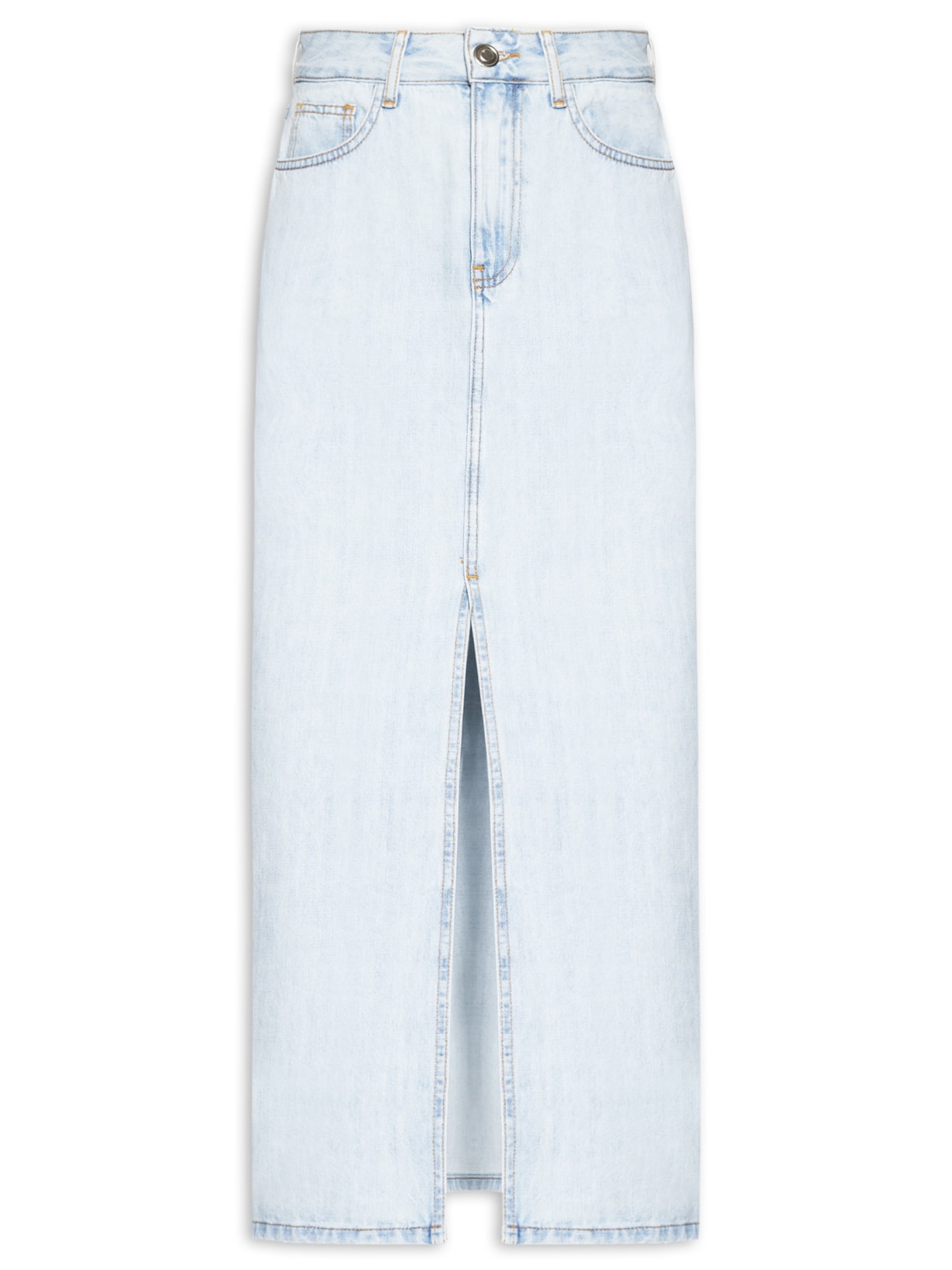 Saia Jeans Midi Com Fenda Azul Basiq