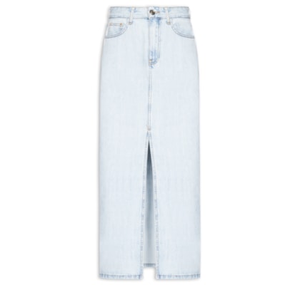 Saia Jeans Midi Com Fenda - Azul