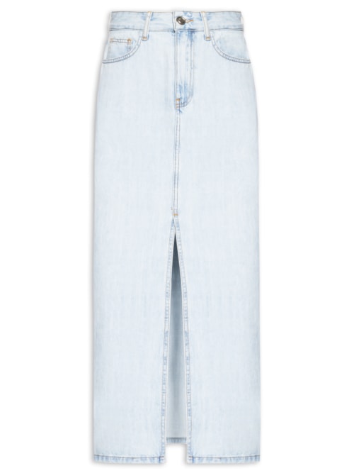 Saia Jeans Midi Com Fenda - Azul