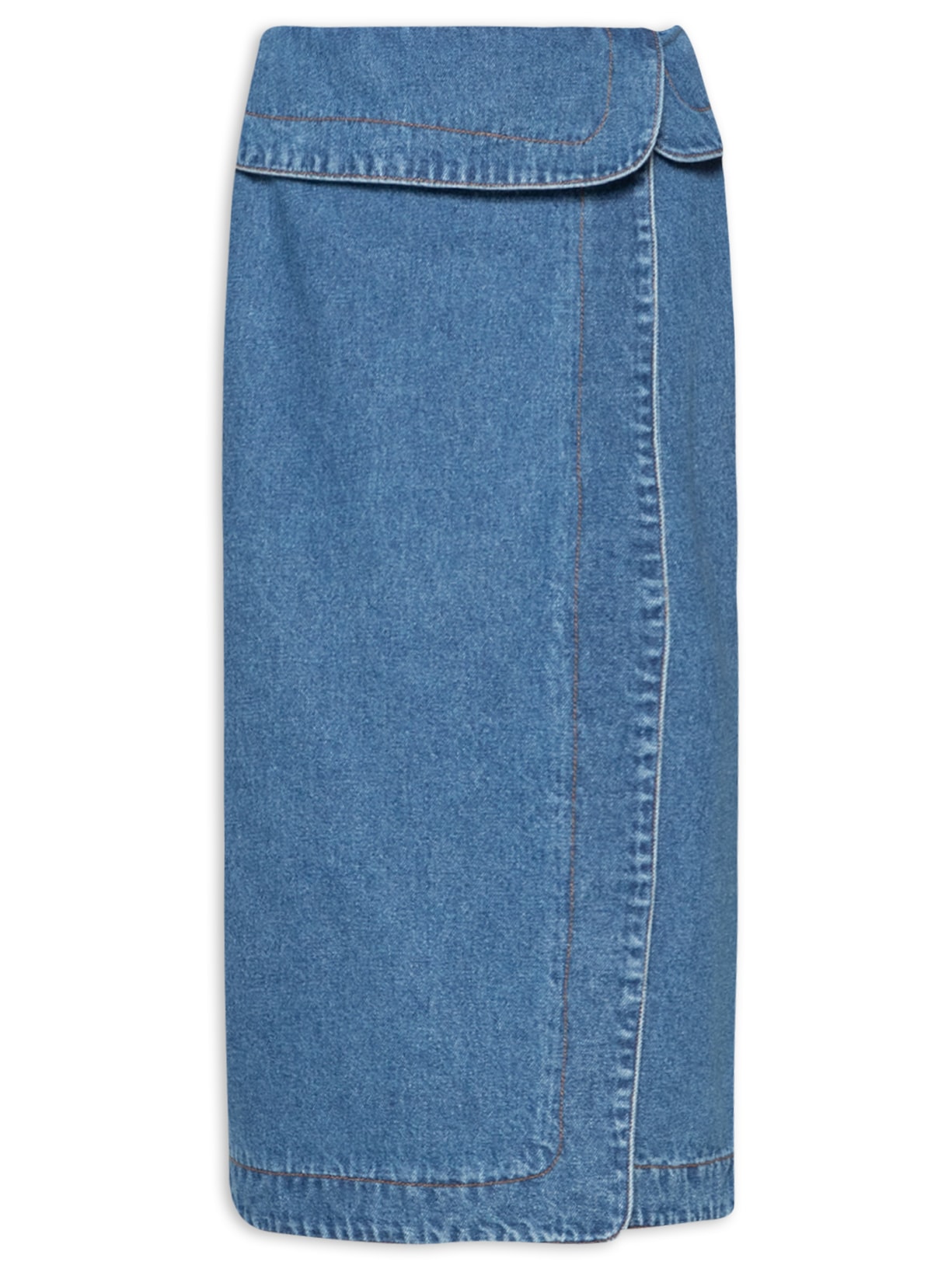 Saia Jeans Midi Envelope - Azul