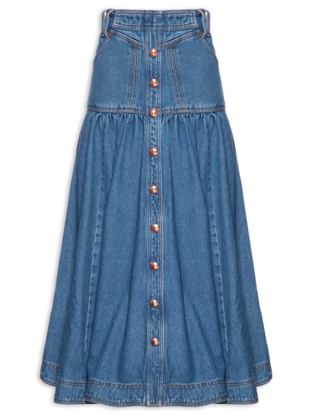 Saia Jeans Midi Godê - Azul