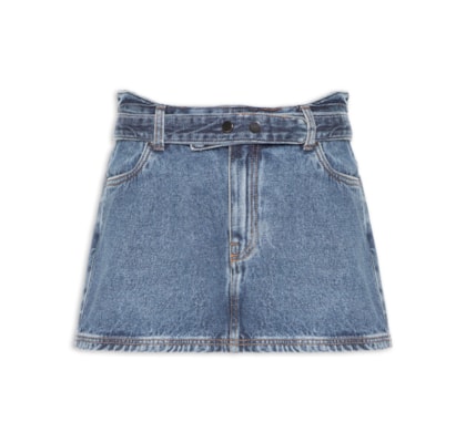 Saia Jeans Mini Com Cinto - Azul