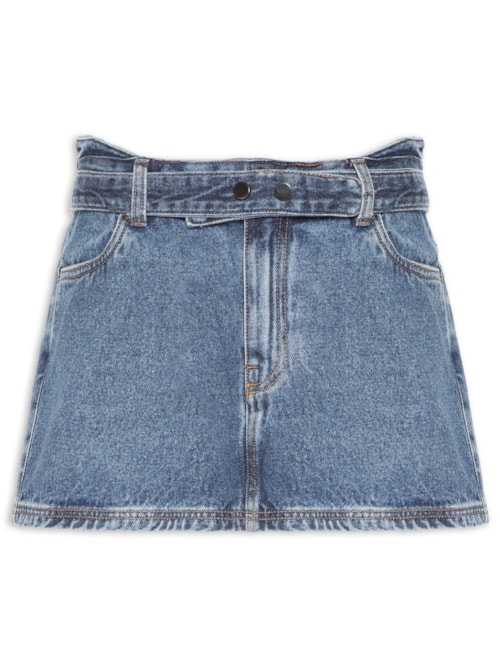 Saia Jeans Mini Com Cinto - Azul