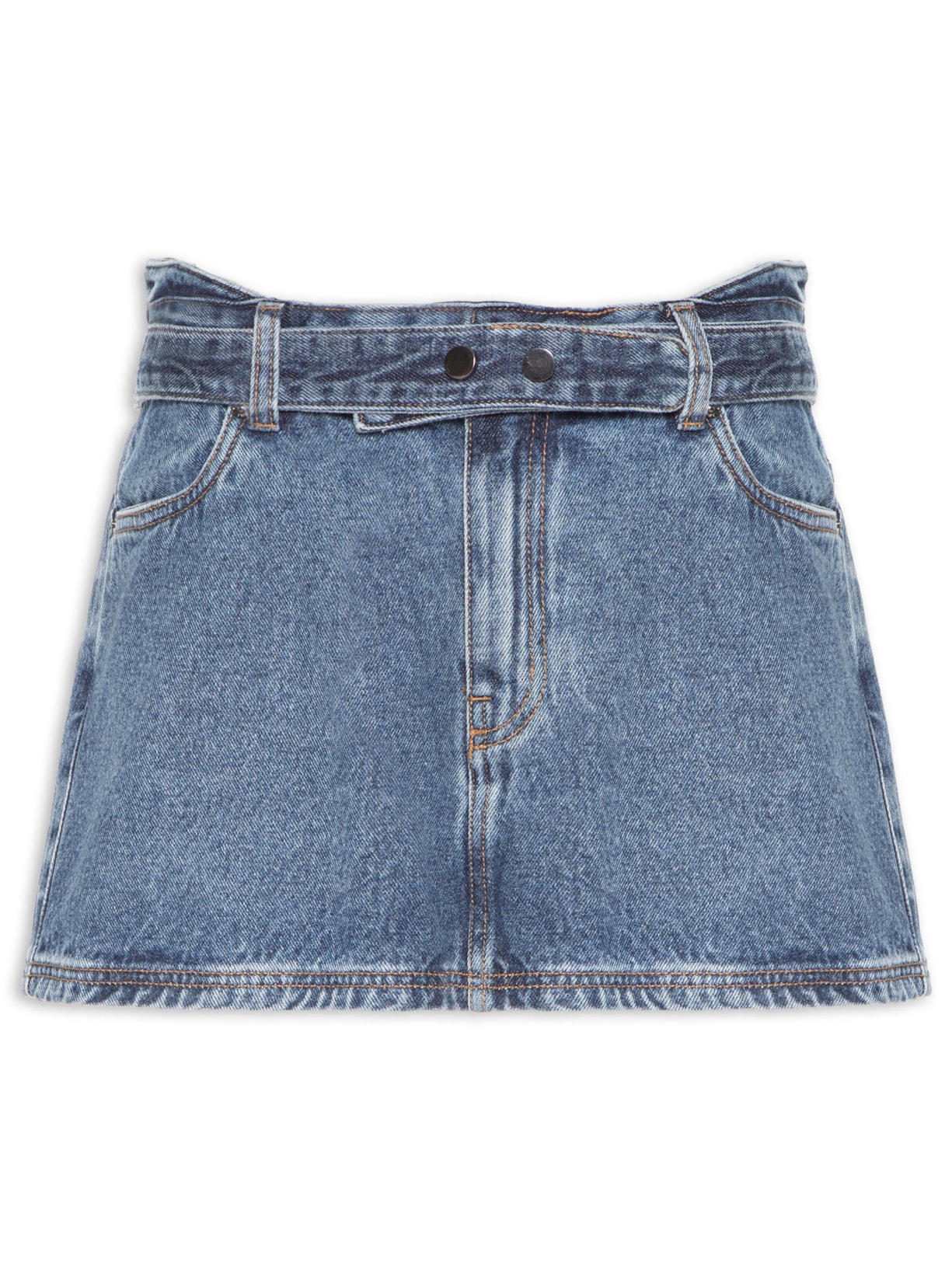 Saia Jeans Mini Com Cinto - Azul
