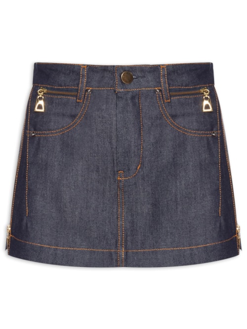 Saia Jeans Raw Bolso Zíper – Azul