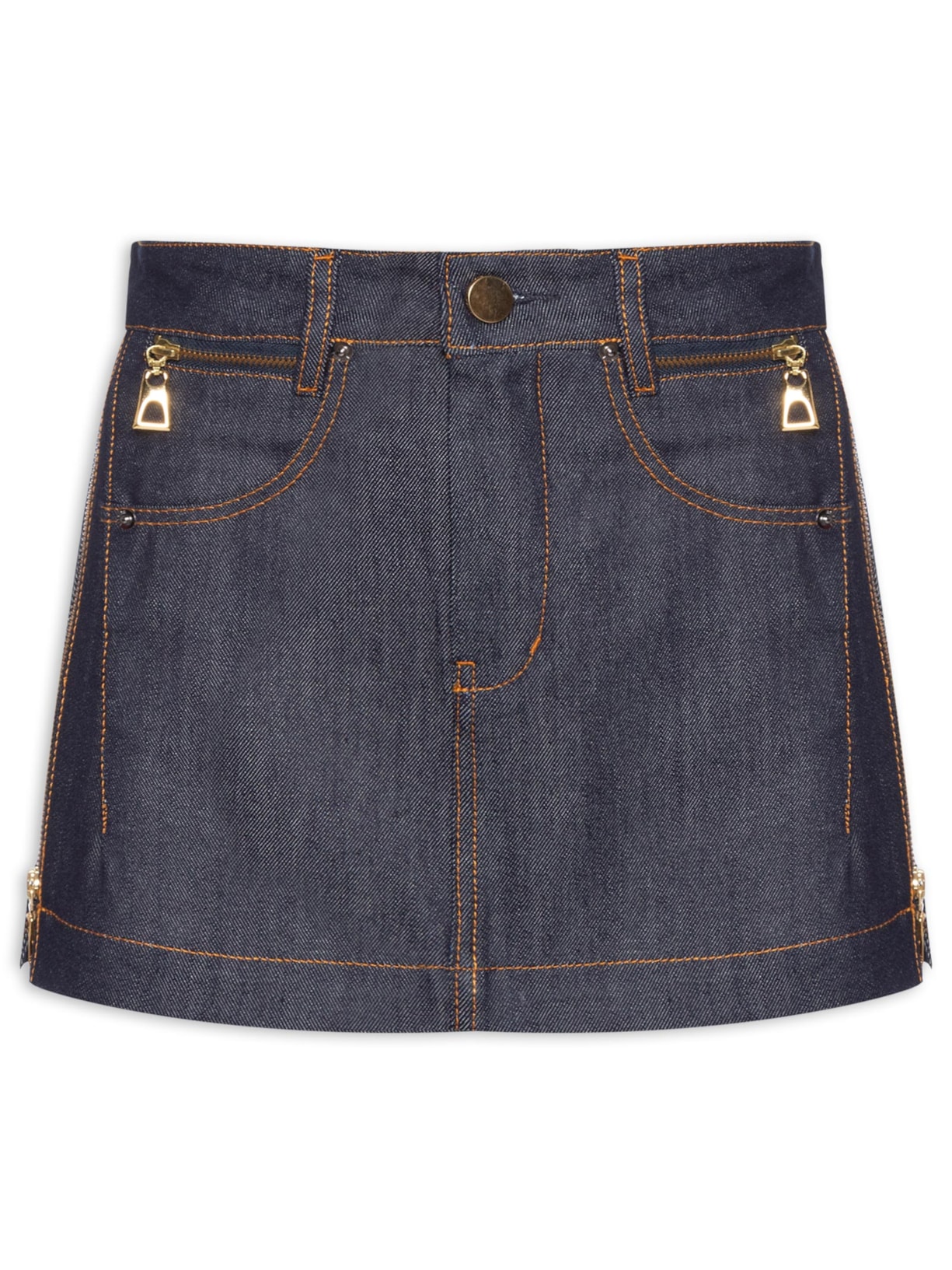 Saia Jeans Raw Bolso Zíper – Azul