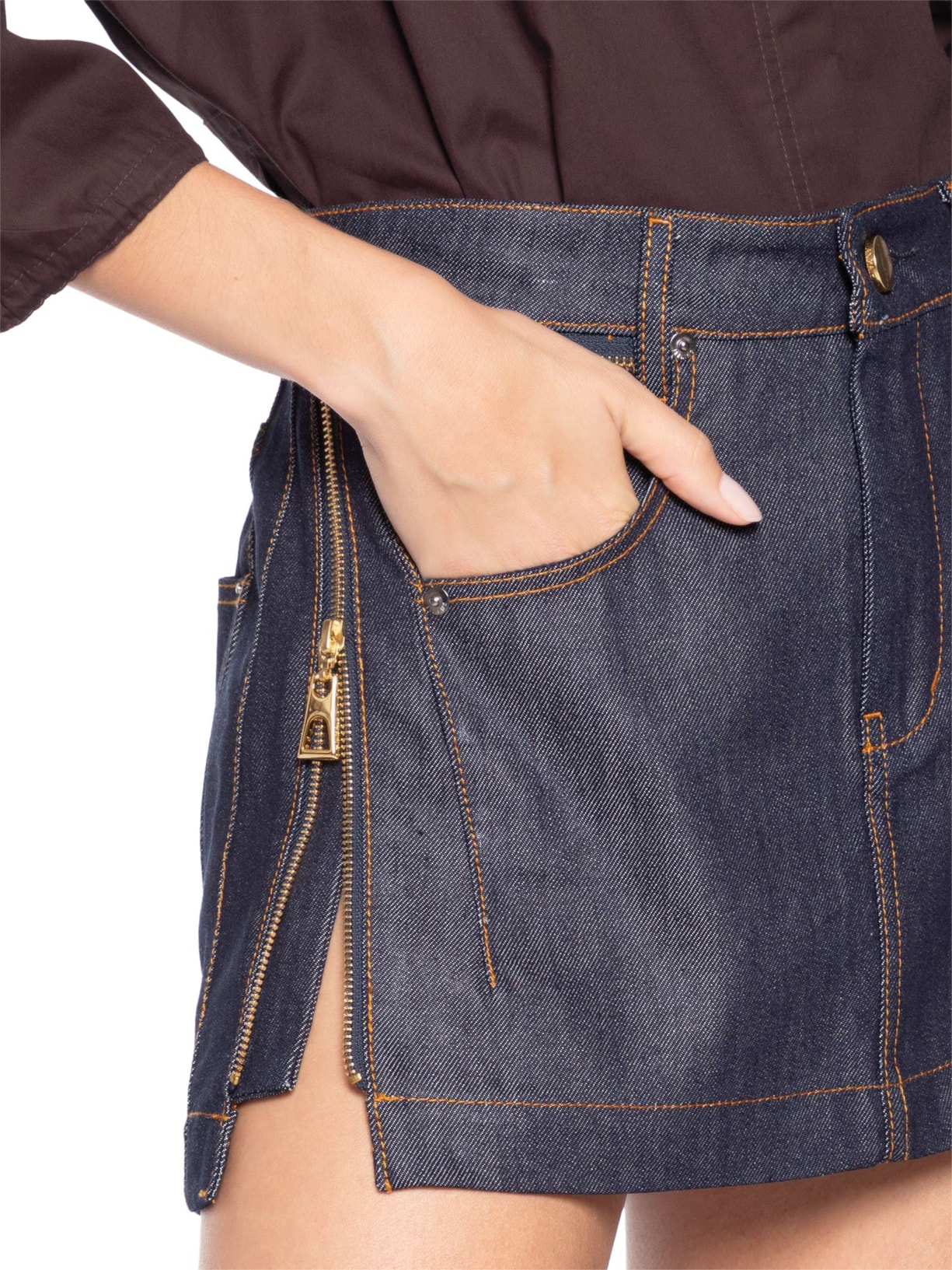 Saia Jeans Raw Bolso Zíper – Azul Animale