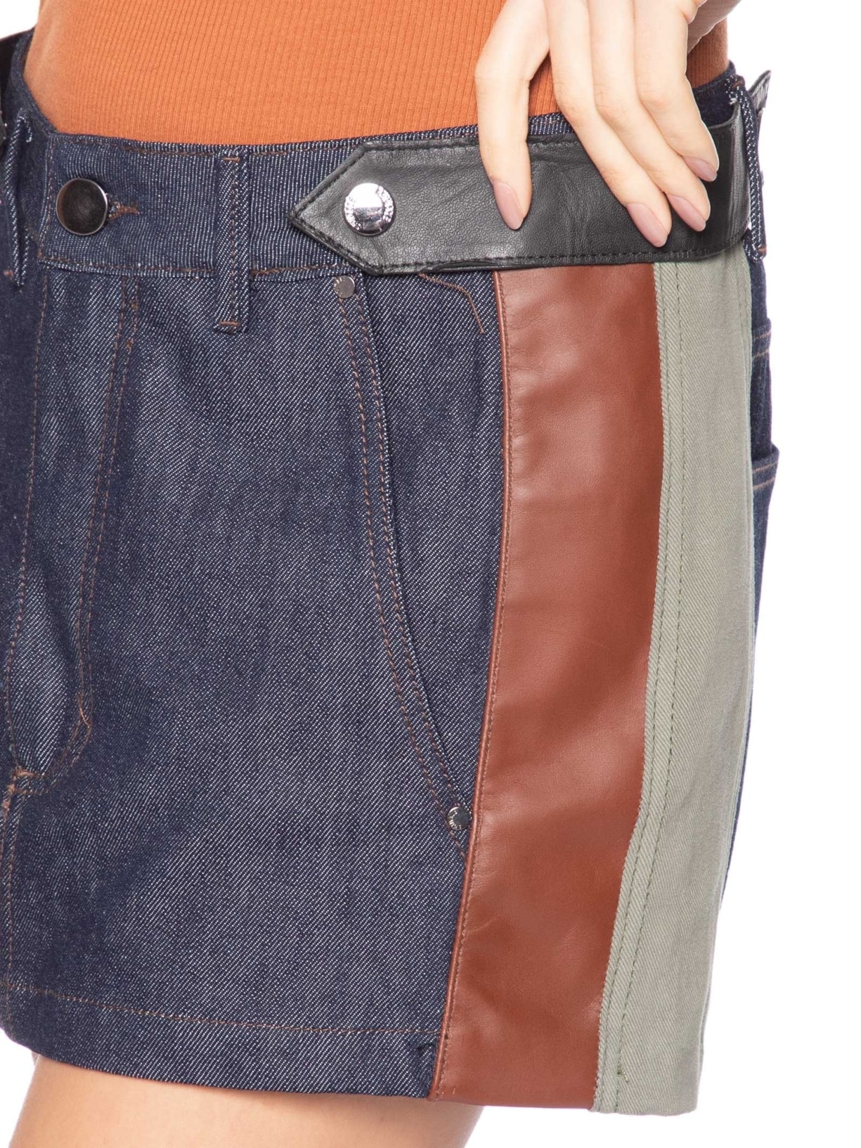 Saia Jeans Raw Mix Couro Azul Animale