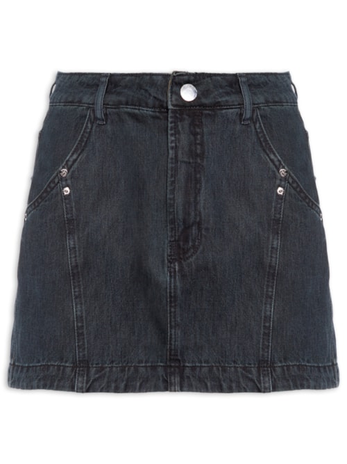 Saia Jeans Recorte Arredondado Frente - Azul