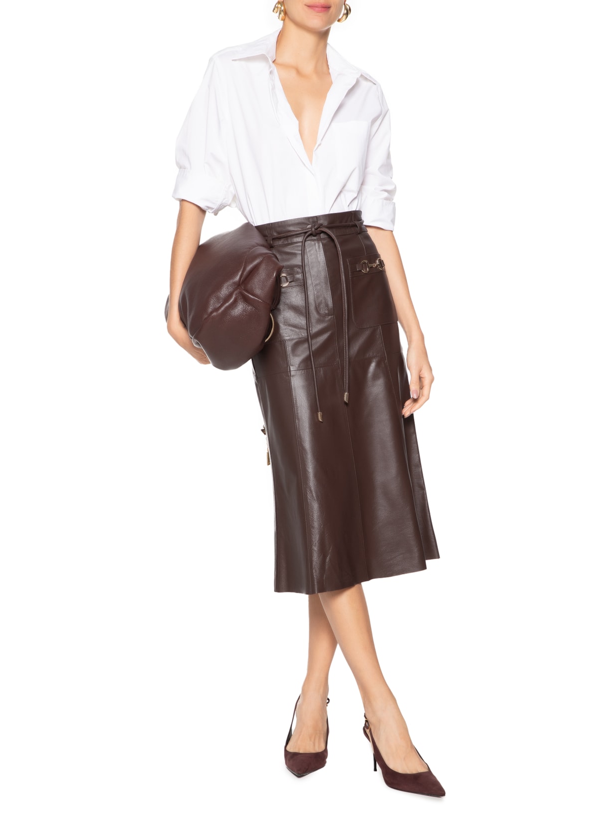 Saia Jessica Couro Marrom Le Lis