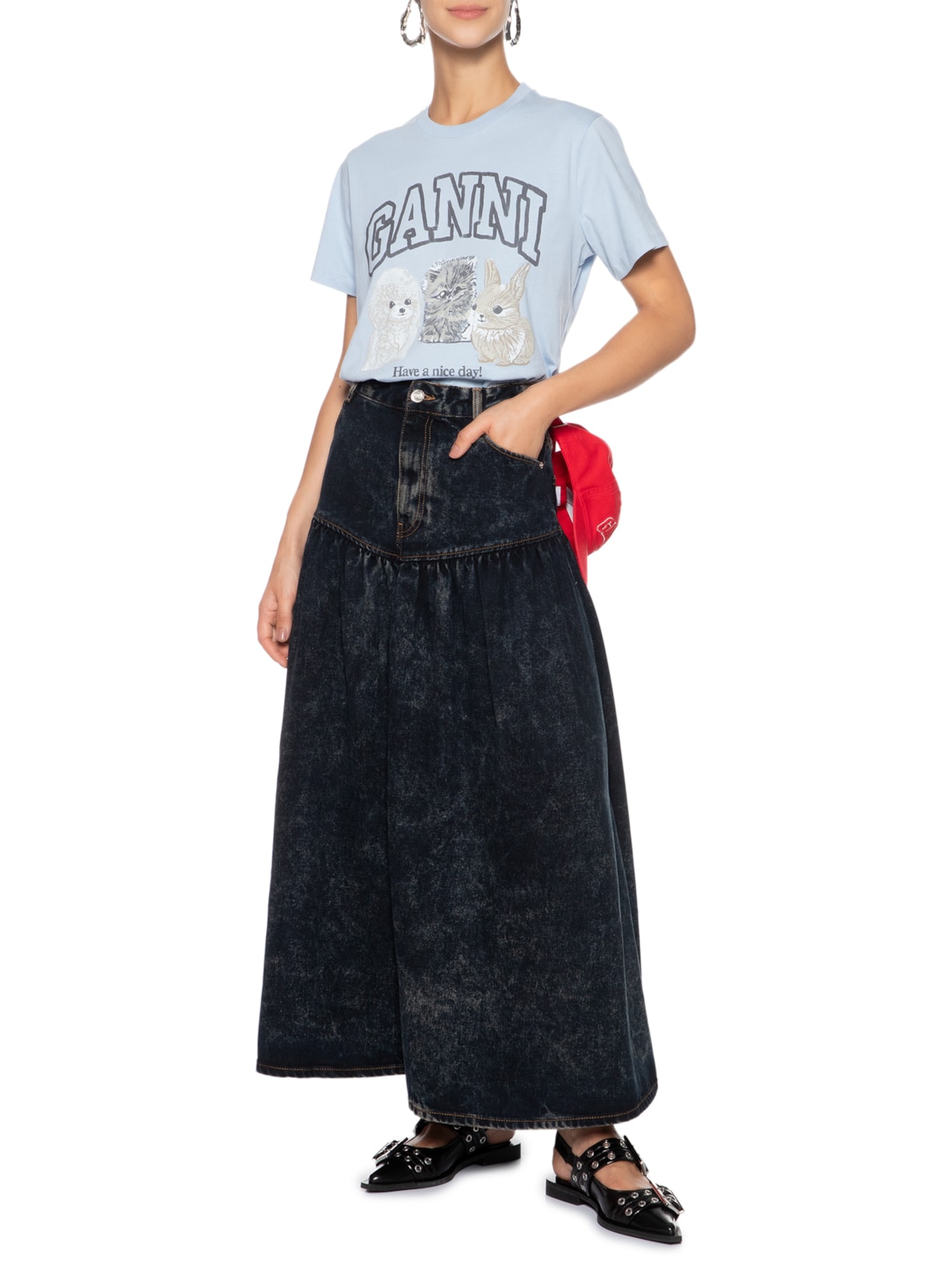 Saia Light Denim Long Preto Ganni