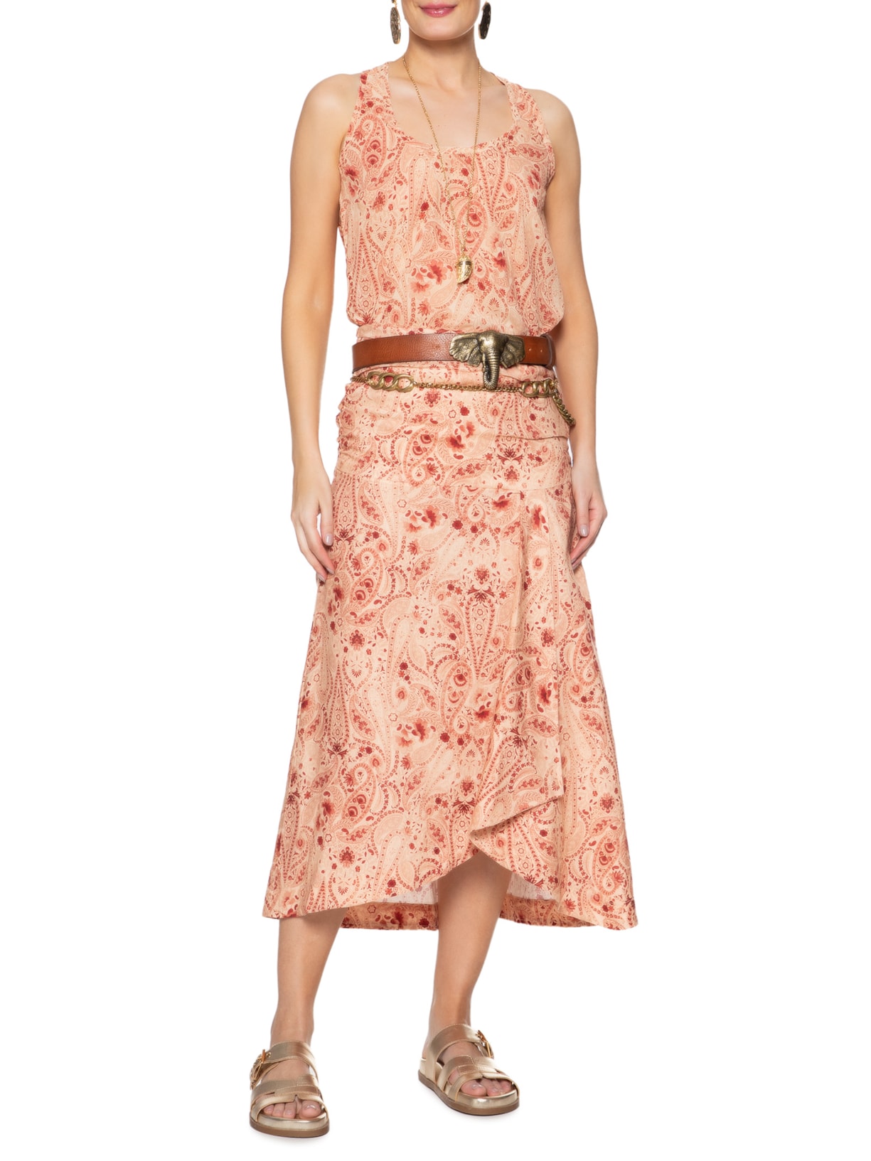 Saia Linho Bohemiam Vermelho Maria Filó