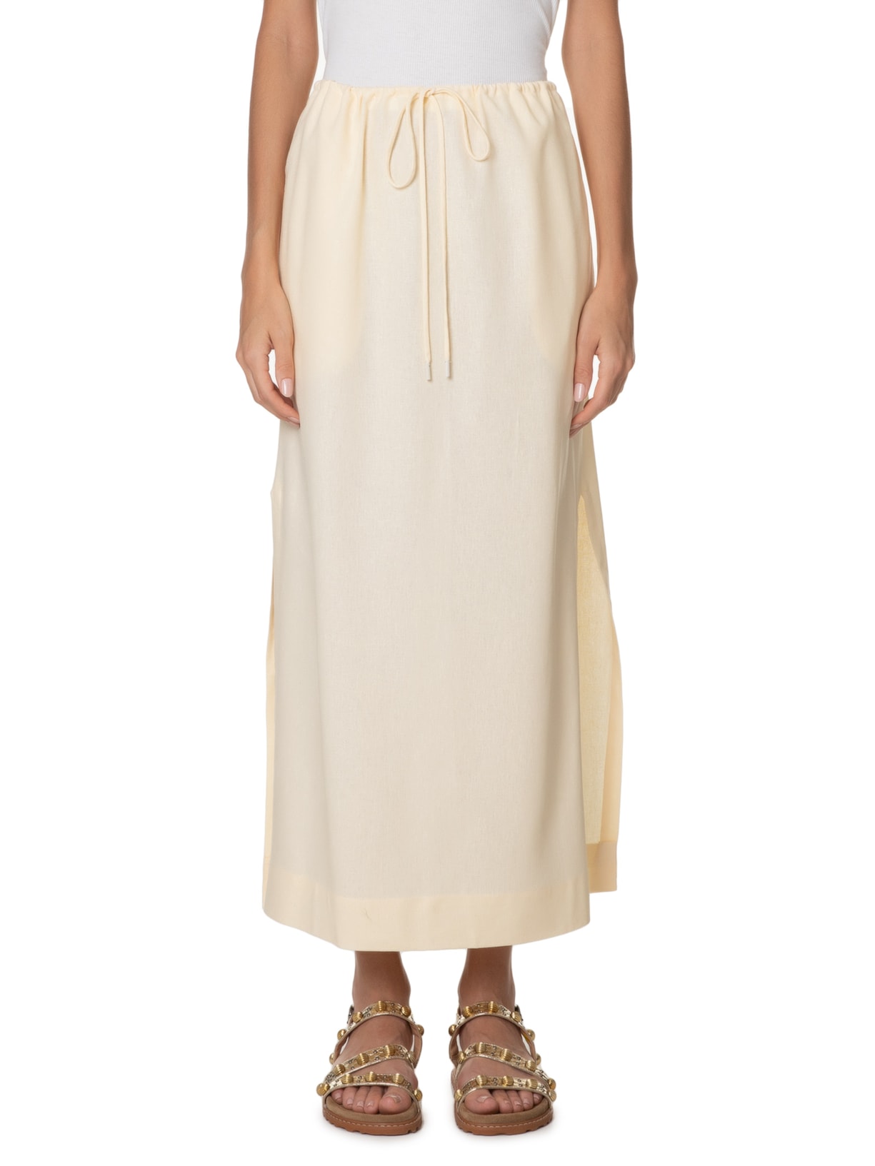 Saia Linho Cropped Amarração Cintura Amarelo  Dress To