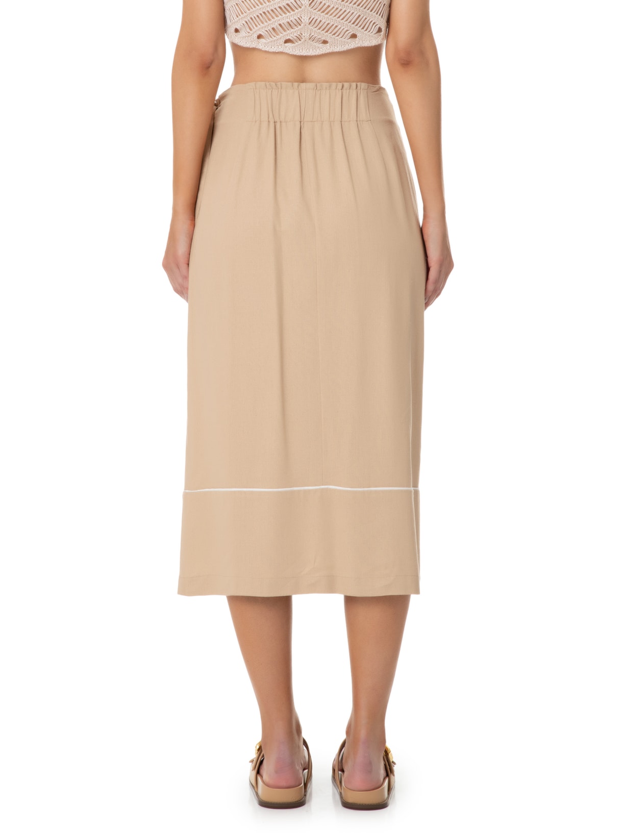 Saia Linho Cropped Bordado Coqueiro Bege Dress To