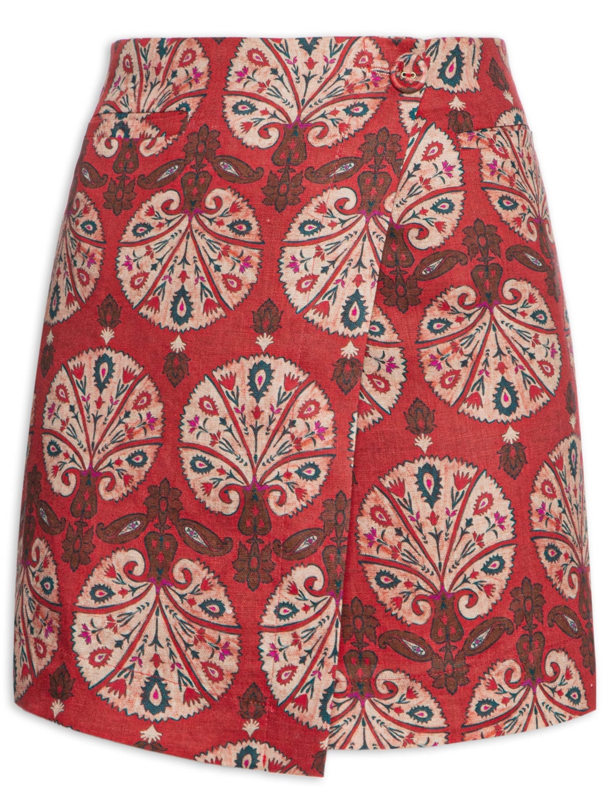 Saia Linho Estampa Leque - Vermelho