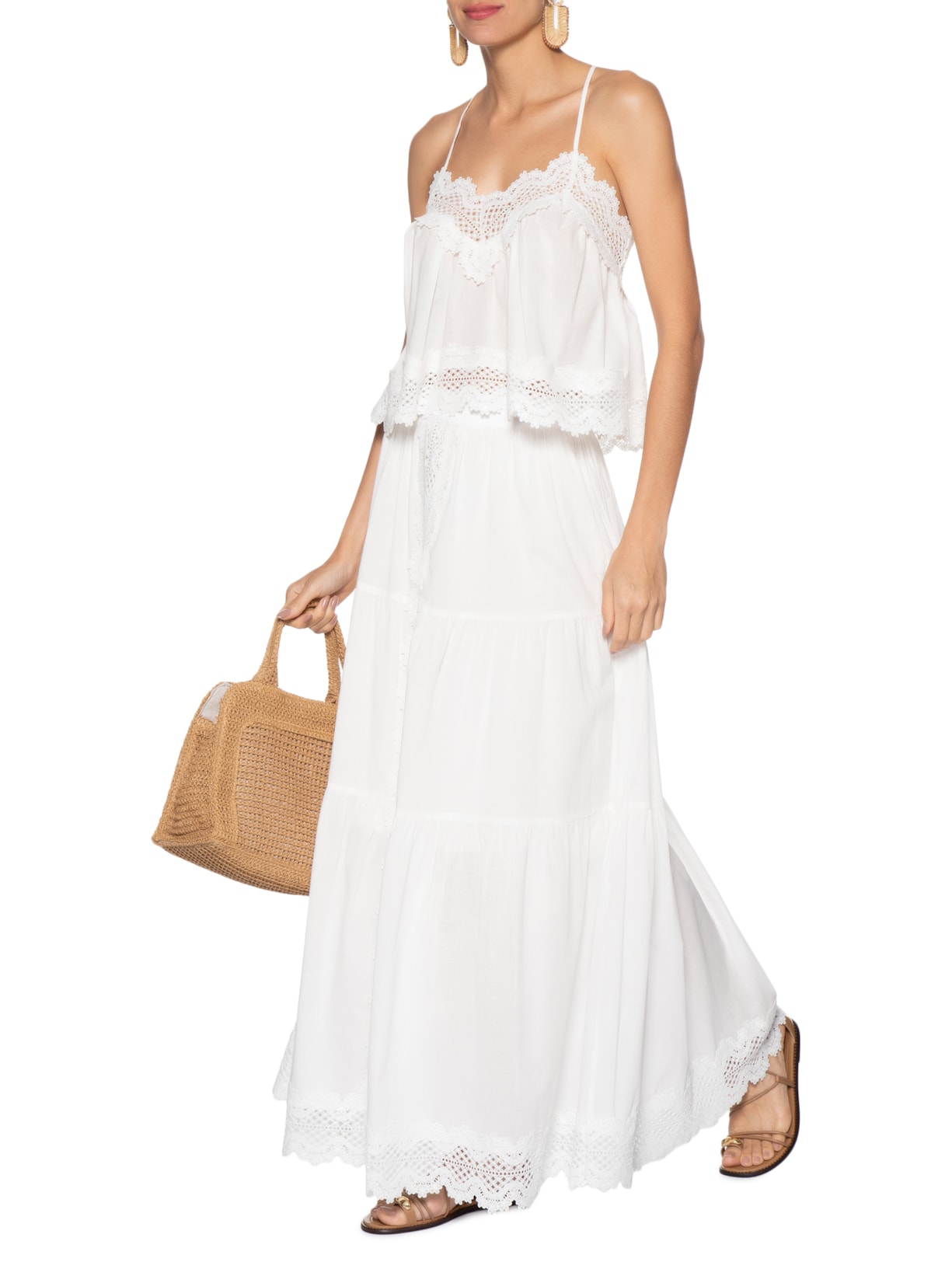 Saia Longa Algodão Com Renda Branco Dress To