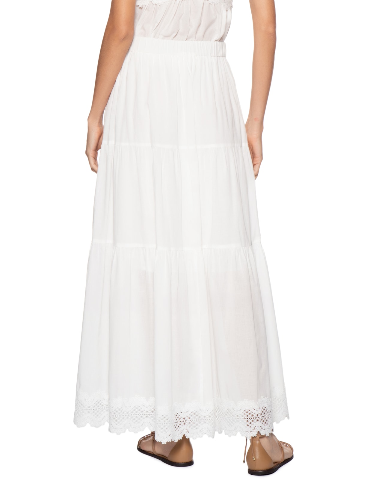 Saia Longa Algodão Com Renda Branco Dress To