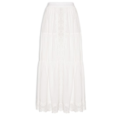 Saia Longa Algodão Com Renda - Branco