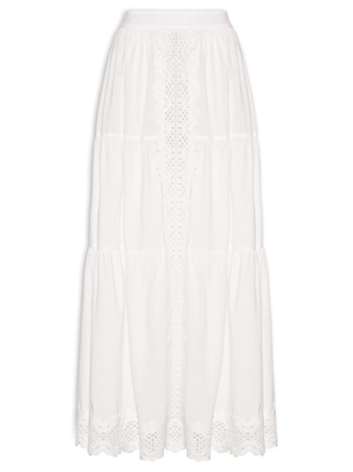 Saia Longa Algodão Com Renda - Branco