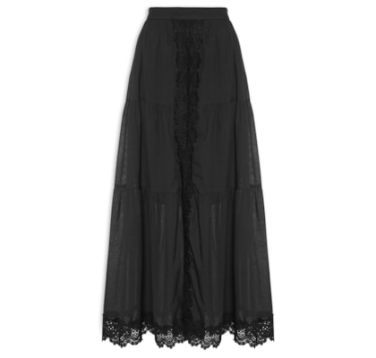 Saia Longa Algodão Com Renda - Preto
