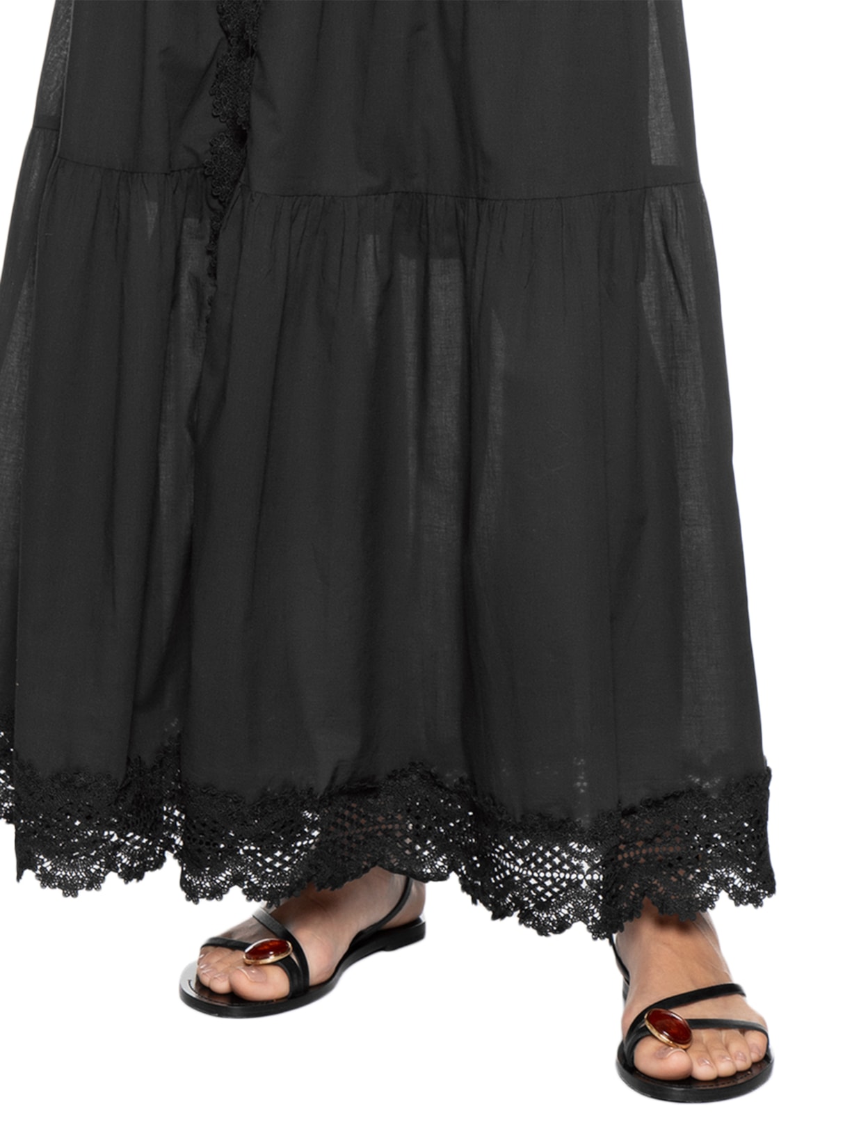 Saia Longa Algodão Com Renda Preto Dress To