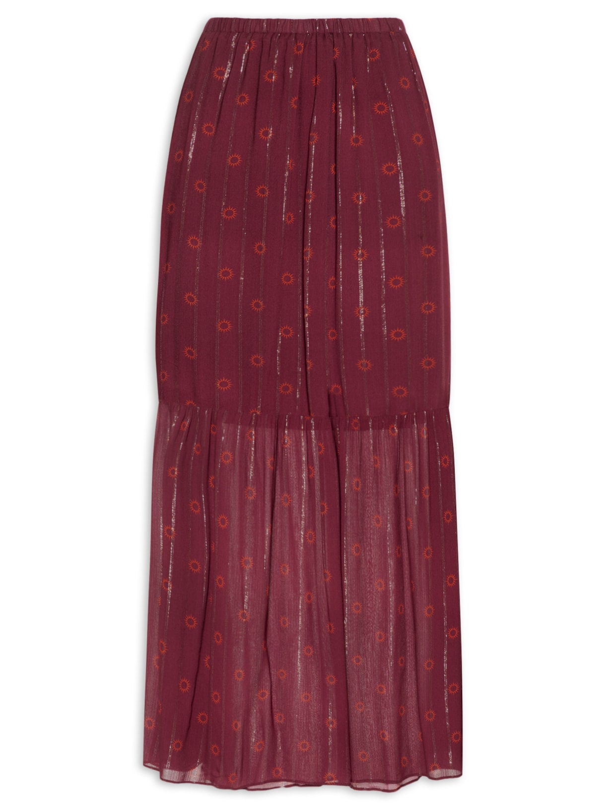 Saia Longa Boho Lurex Estampa Solar - Vinho