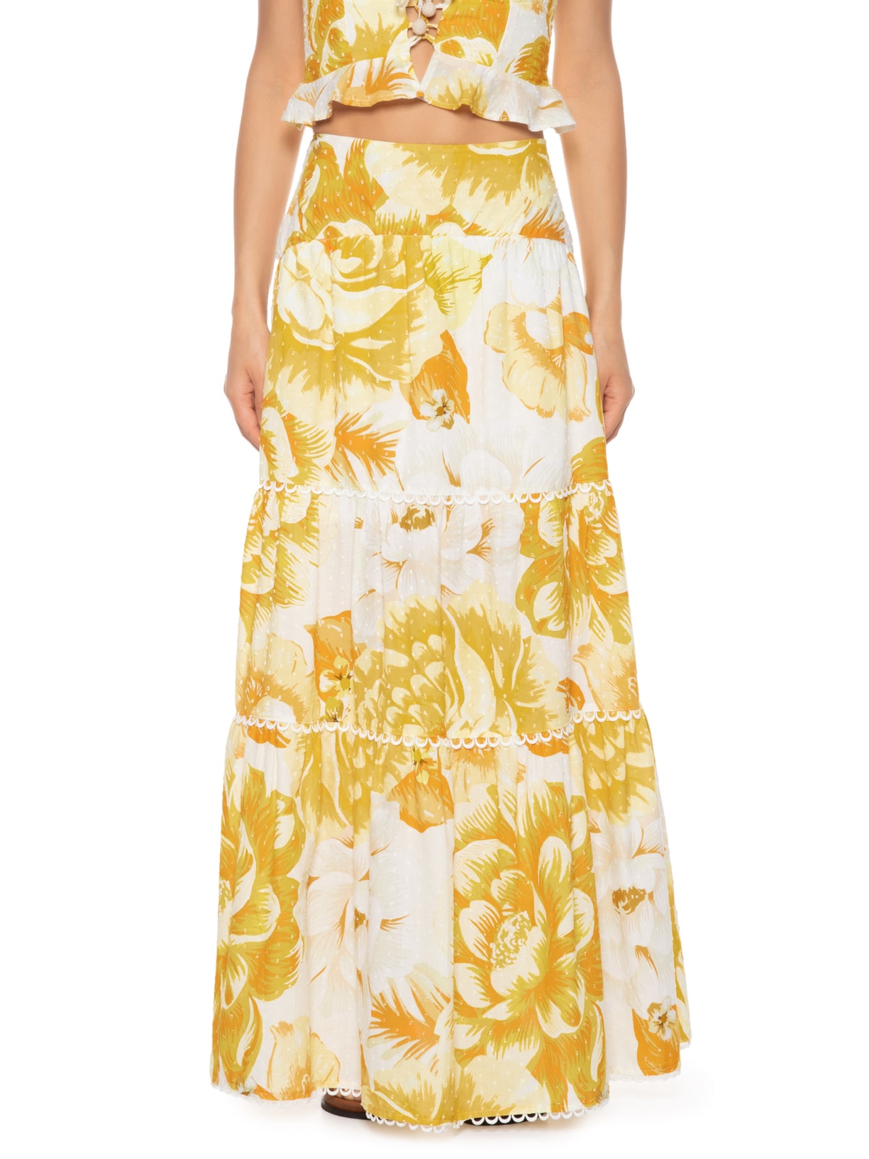 Saia Longa Chita Azulejo Amarelo Farm