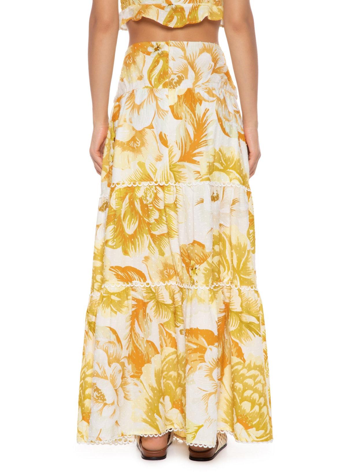 Saia Longa Chita Azulejo Amarelo Farm