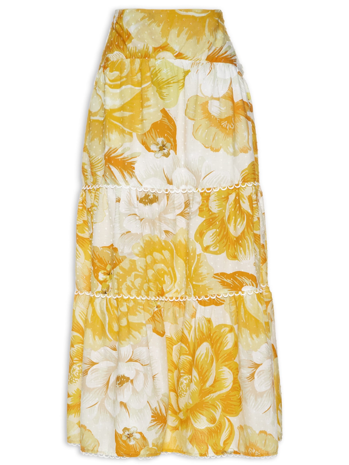 Saia Longa Chita Azulejo Amarelo Farm