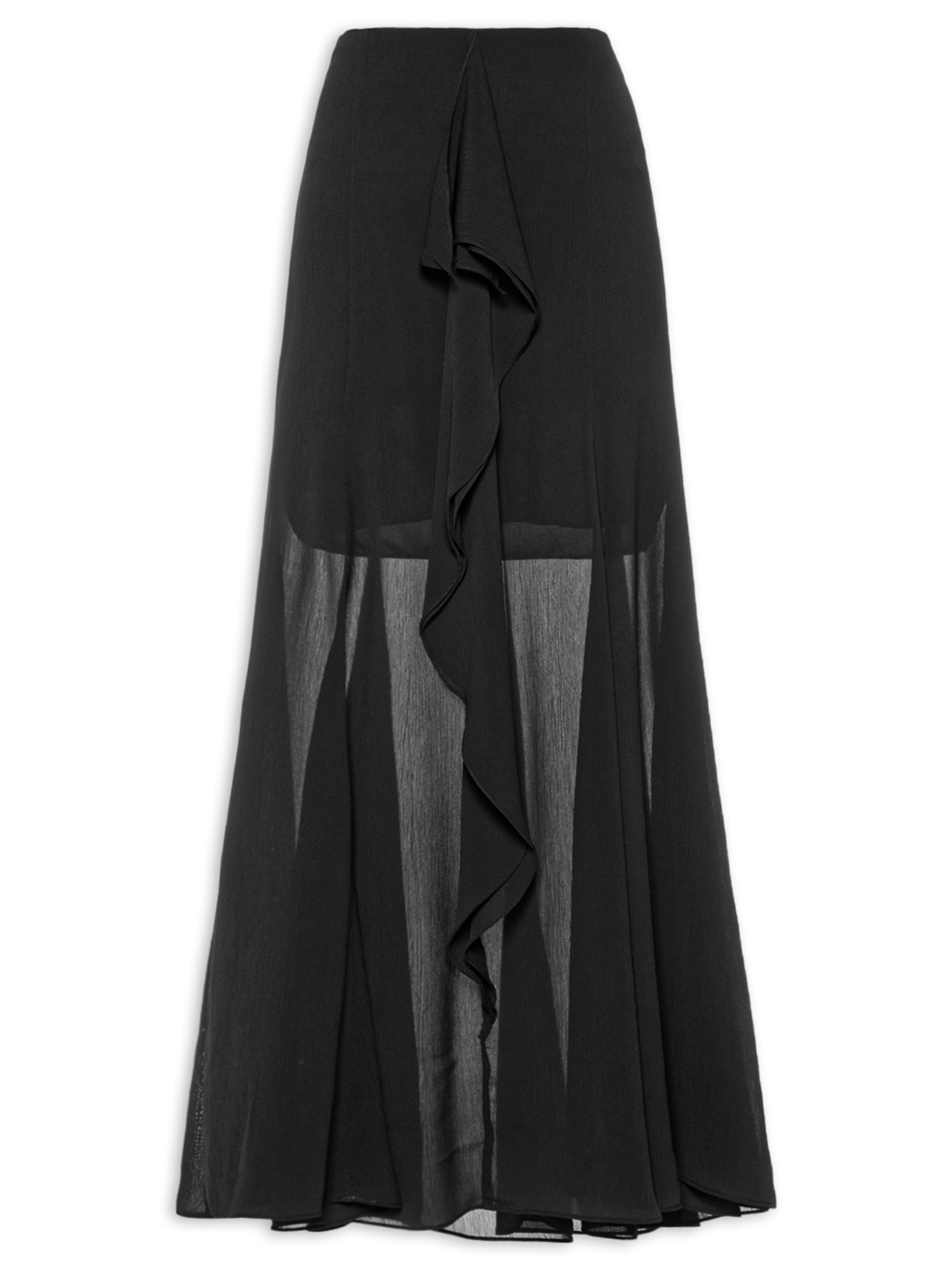 Saia Longa Com Babado Frontal - Preto