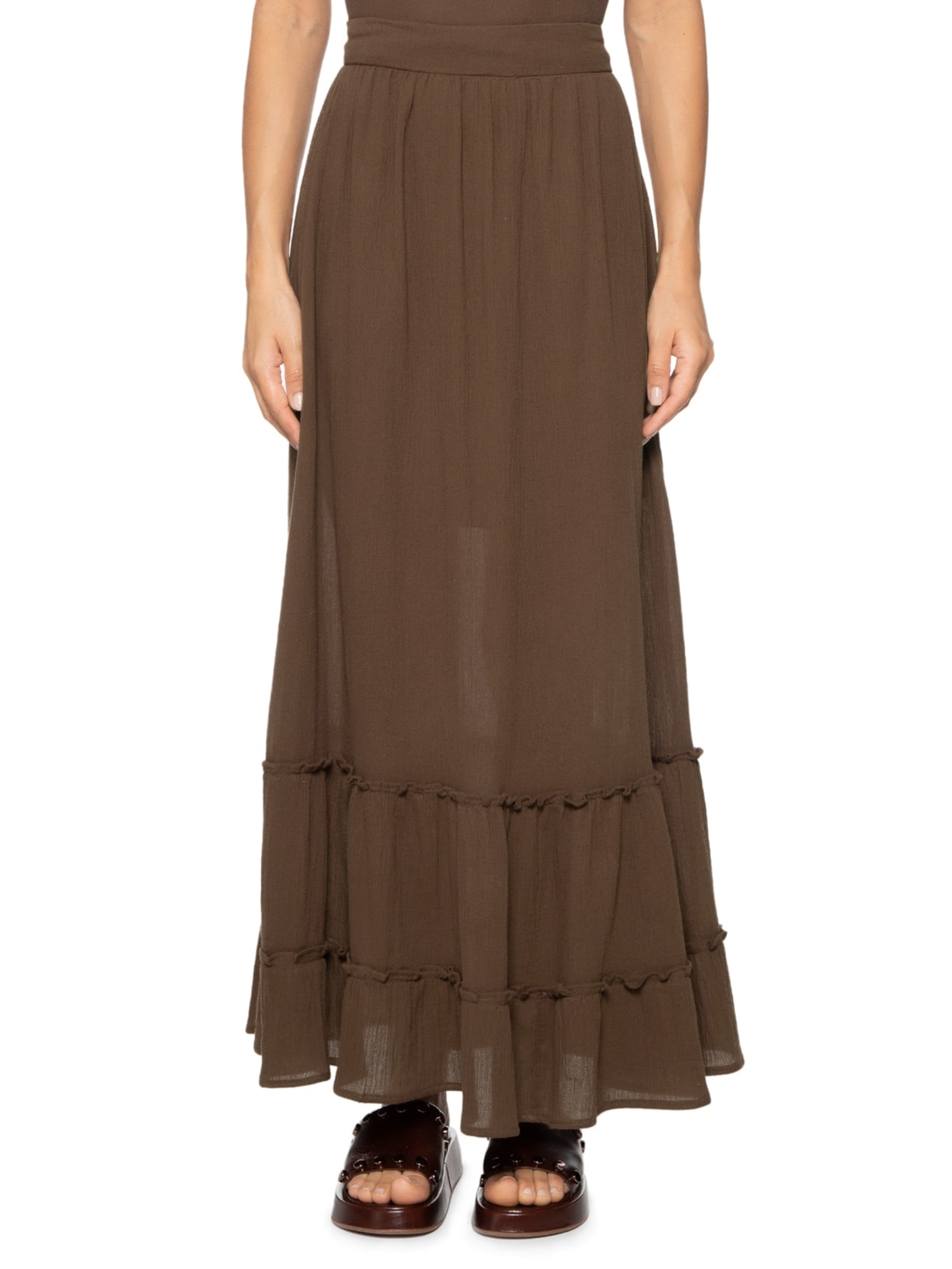 Saia Longa Com Babados Marrom  Basiq