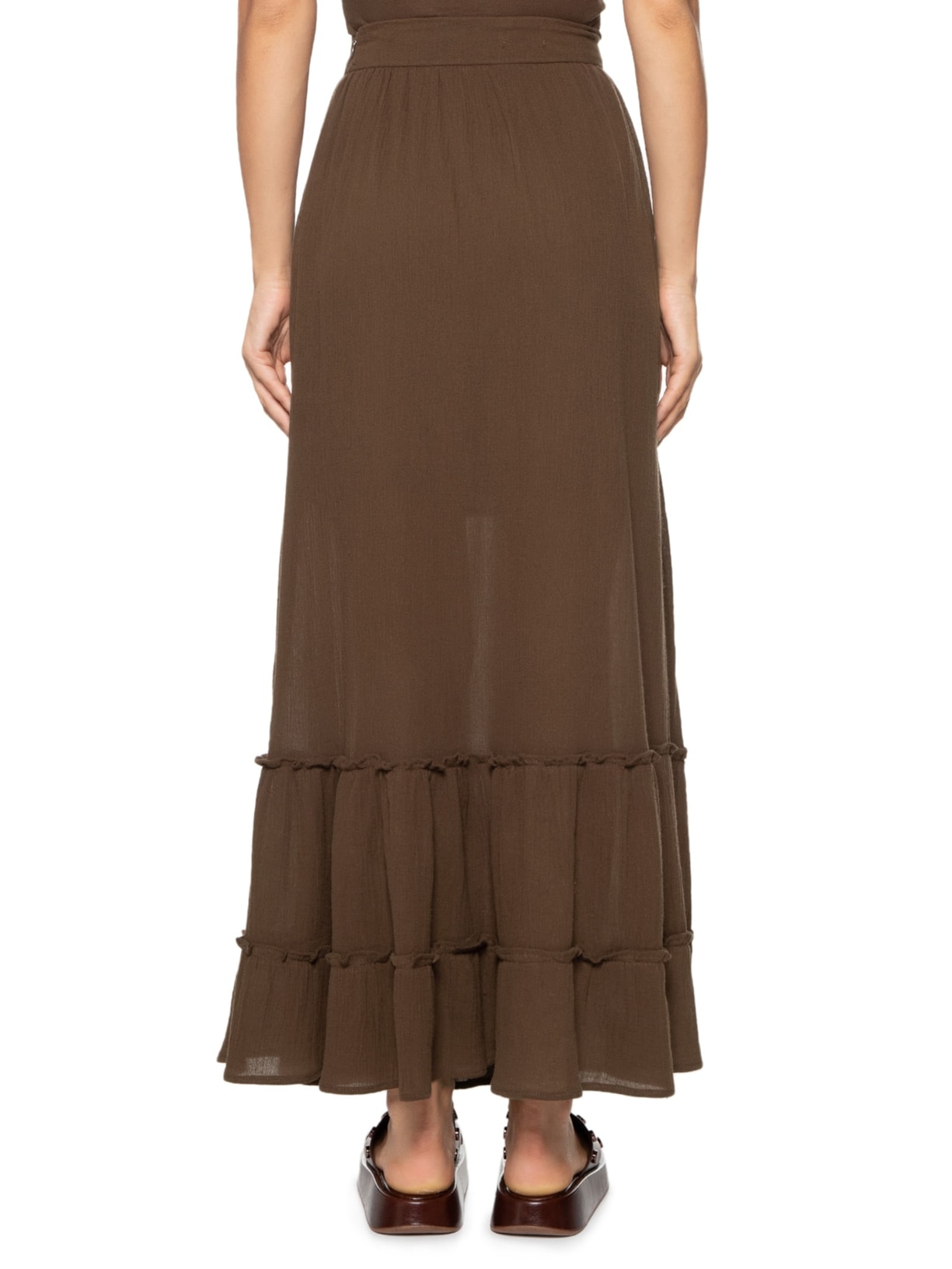 Saia Longa Com Babados Marrom  Basiq