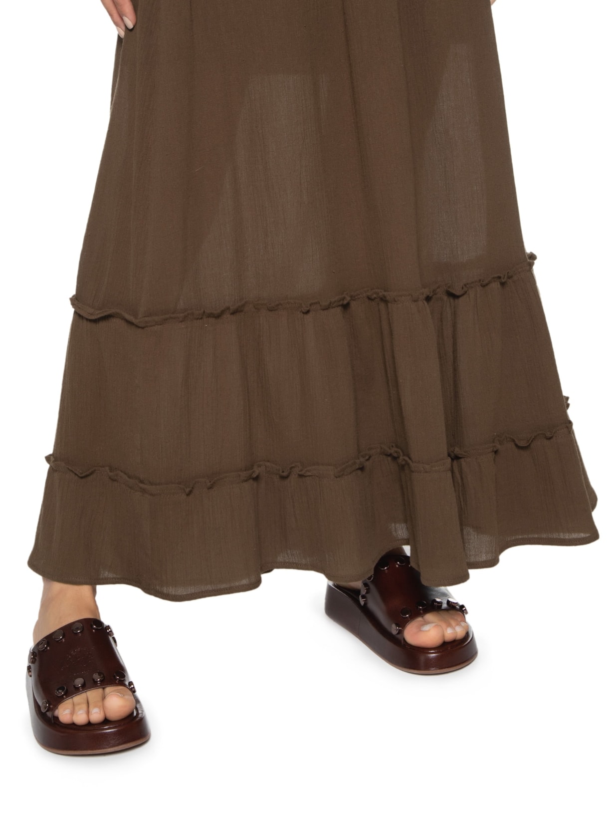 Saia Longa Com Babados Marrom  Basiq