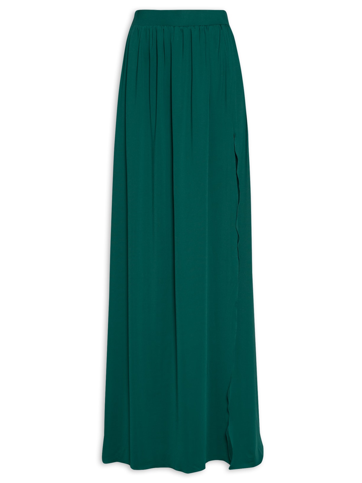 Saia Longa De Jersey Franzida Com Fenda - Verde