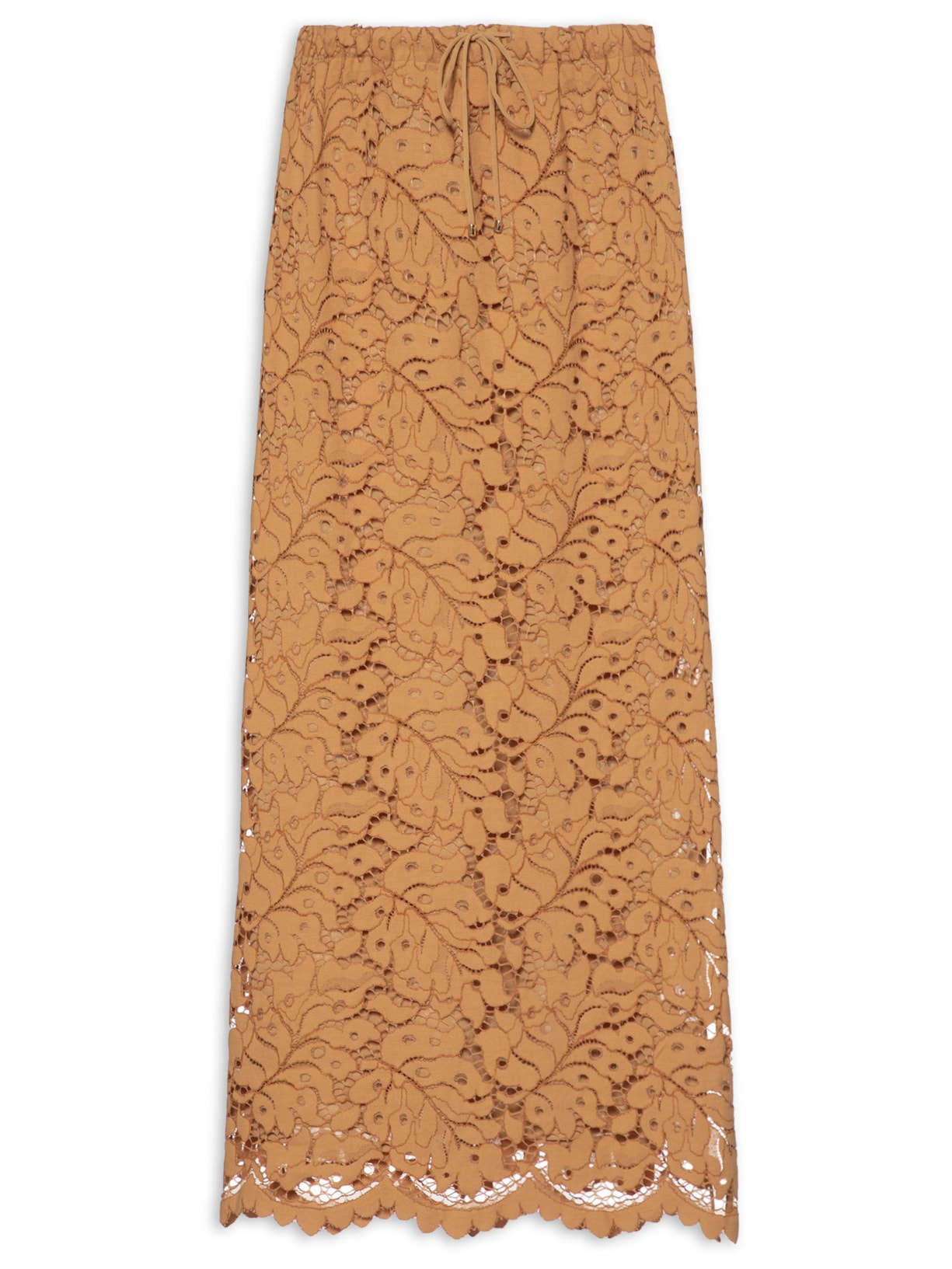 Saia Longa De Renda Nozes Com Fenda - Marrom
