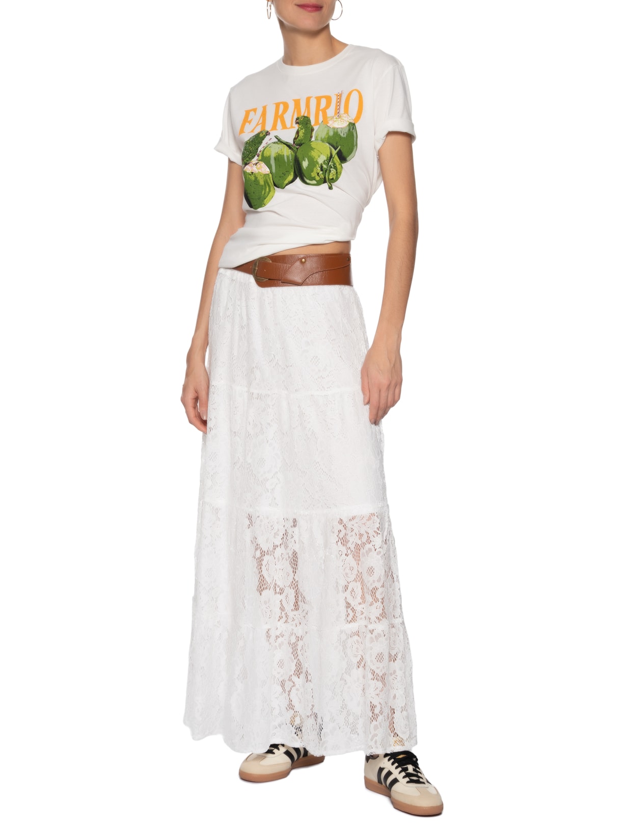 Saia Longa Em Renda Off White  Market 33