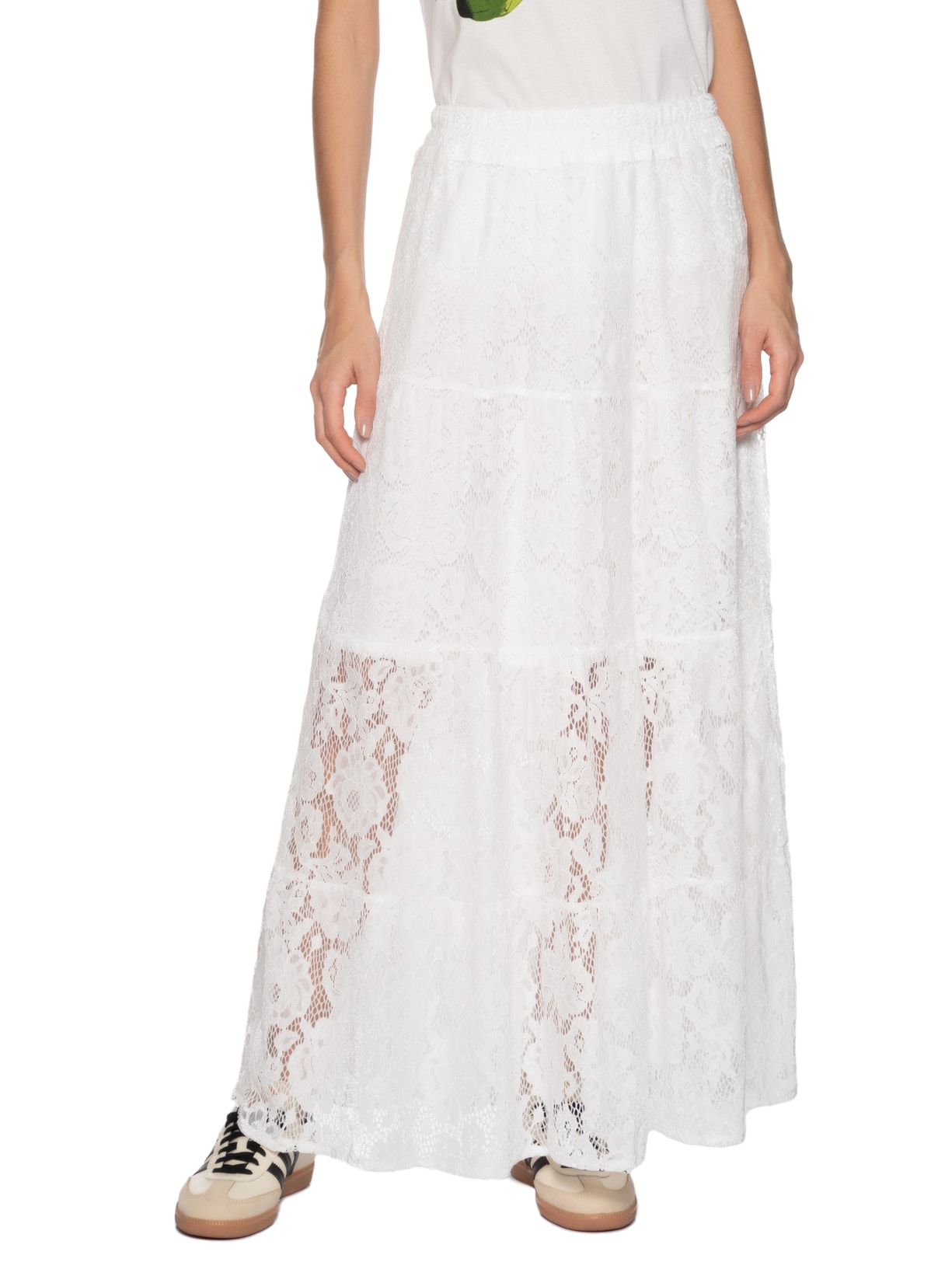 Saia Longa Em Renda Off White  Market 33