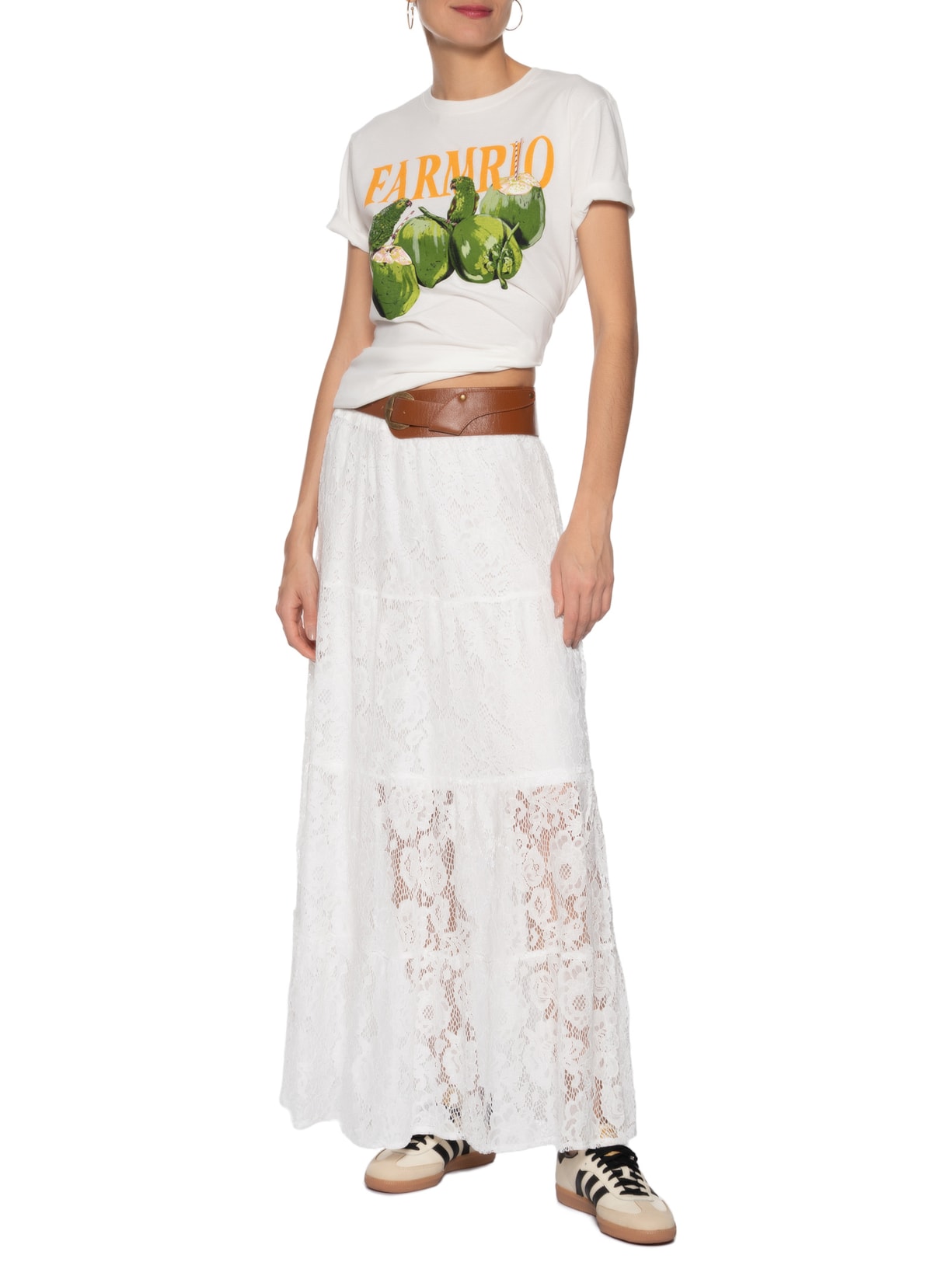 Saia Longa Em Renda Off White  Market 33