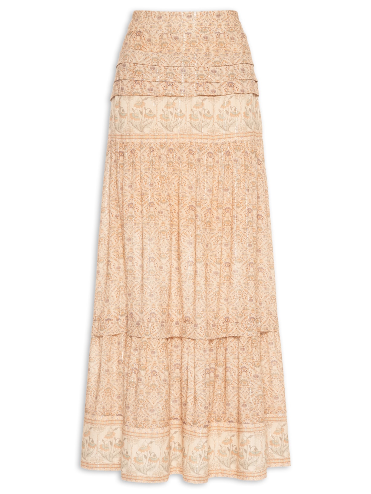 Saia Longa Estampa Florish Bege Maria Filó