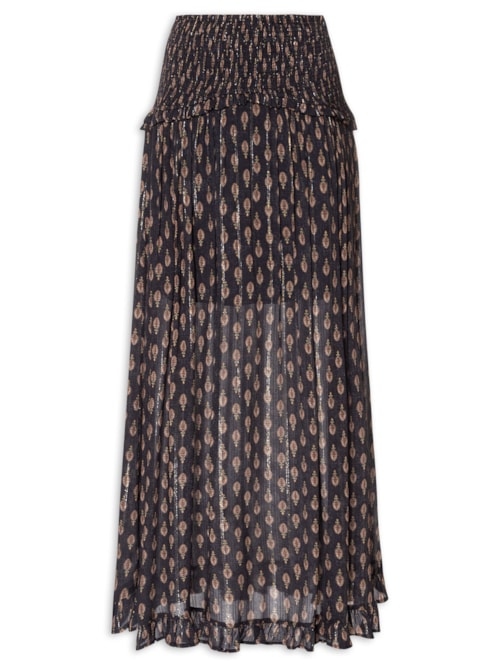 Saia Longa Estampa Jasmin - Preto